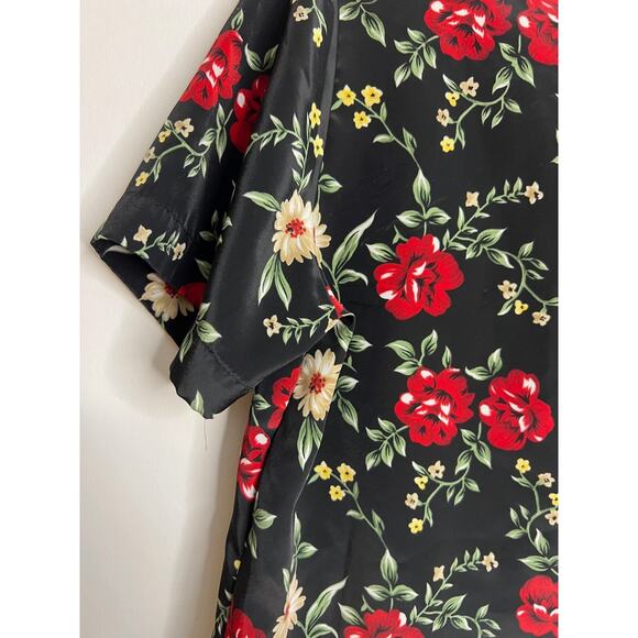 Vintage Bentley Black Floral Polyester Career Short Sleeve Blouse Womens Size Sm - Picture 3 of 9